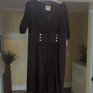 Nue by Shani Black Pleated Sheath Dress with Puff Sleeves